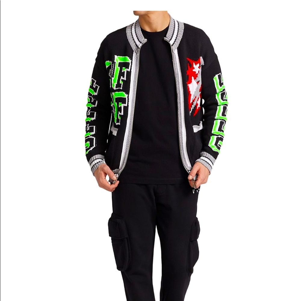 Off-White Wool-Blend Knit Bomber Jacket